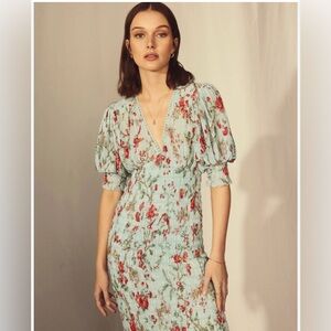 ByTiMo Pleated Plisse Rose Garden Floral V-Neck Dress